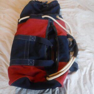 J, Crew Heavy Blue and Red Canvas Duffle Bag J Crew Canvas Rope pull string Bag